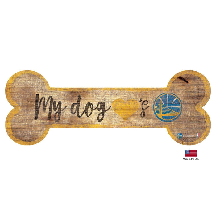 Golden State Warriors Distressed Dog Bone Wooden Sign