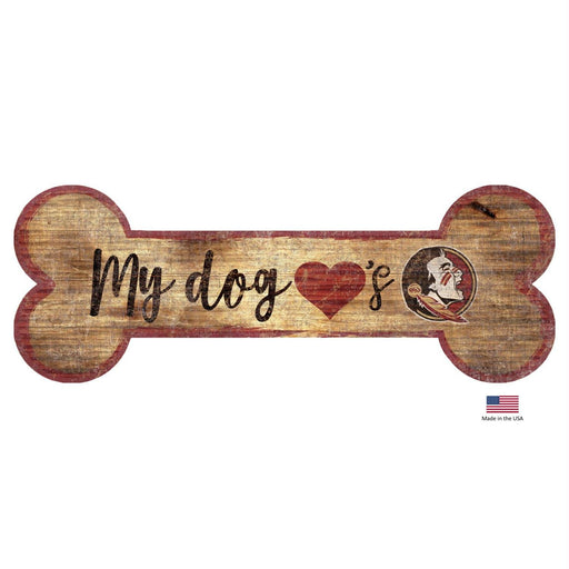 Florida State Seminoles Distressed Dog Bone Wooden Sign