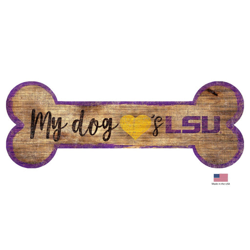 LSU Tigers Distressed Dog Bone Wooden Sign