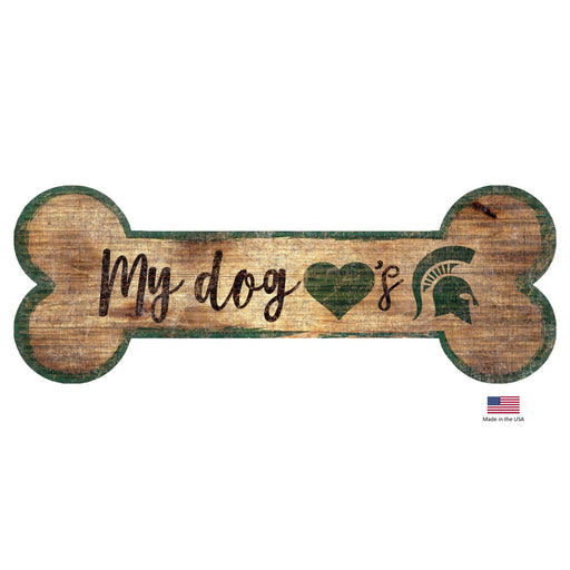 Michigan State Spartans Distressed Dog Bone Wooden Sign