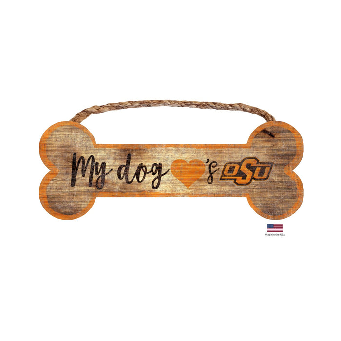 Oklahoma State Cowboys Distressed Dog Bone Wooden Sign