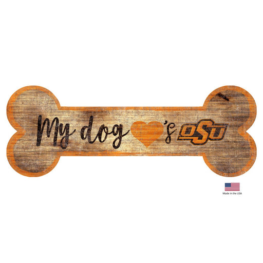 Oklahoma State Cowboys Distressed Dog Bone Wooden Sign