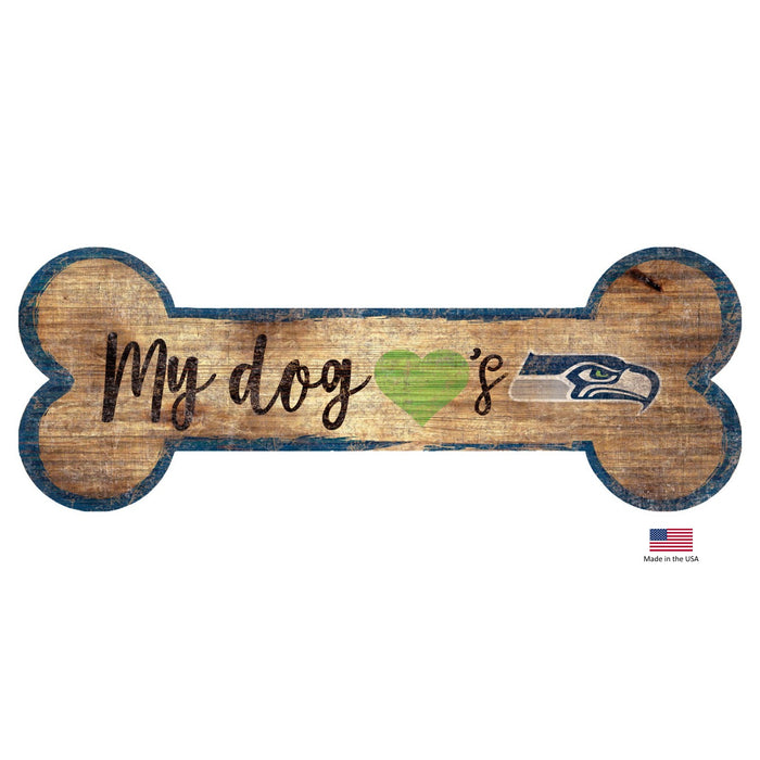 Seattle Seahawks Distressed Dog Bone Wooden Sign