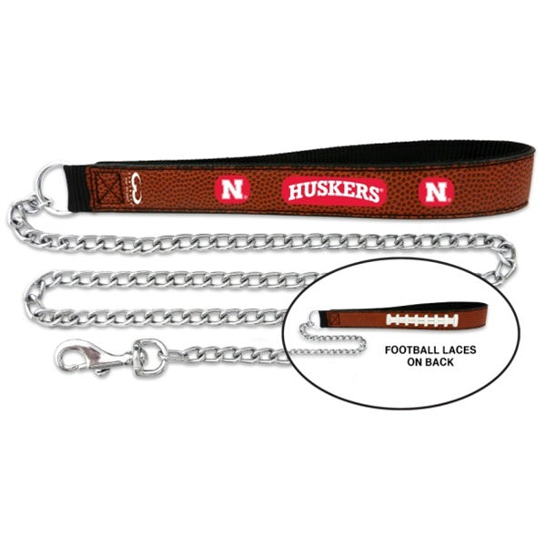 Nebraska Huskers Football Leather and Chain Leash