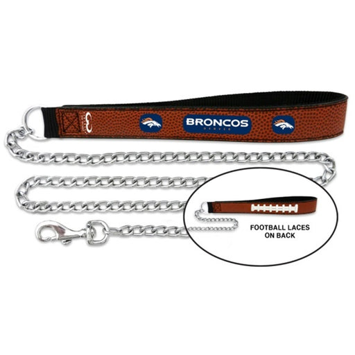 Denver Broncos Football Leather and Chain Leash