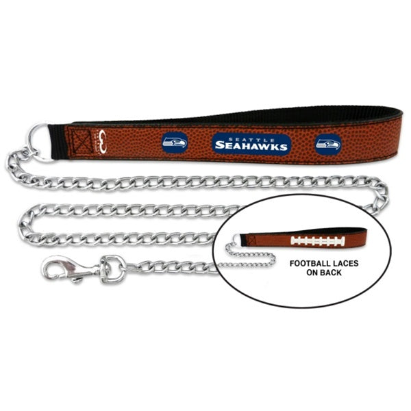 Seattle Seahawks Football Leather and Chain Leash