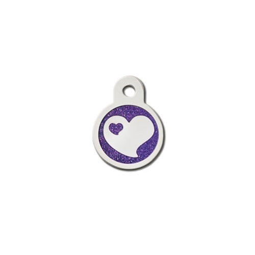 Heart w- Purple Glitter Epoxy Fill Small Circle ID Tag